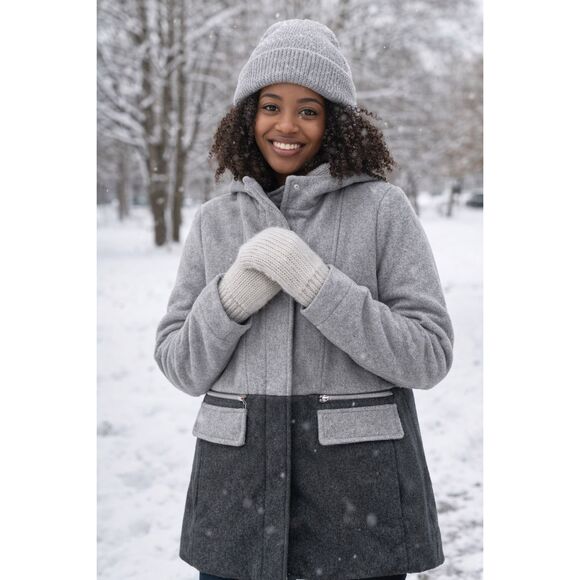 CoffeeShop Jackets & Blazers - New York & Company Small Wool Blend Color Block Hooded Coat Gray Winter Jacket C